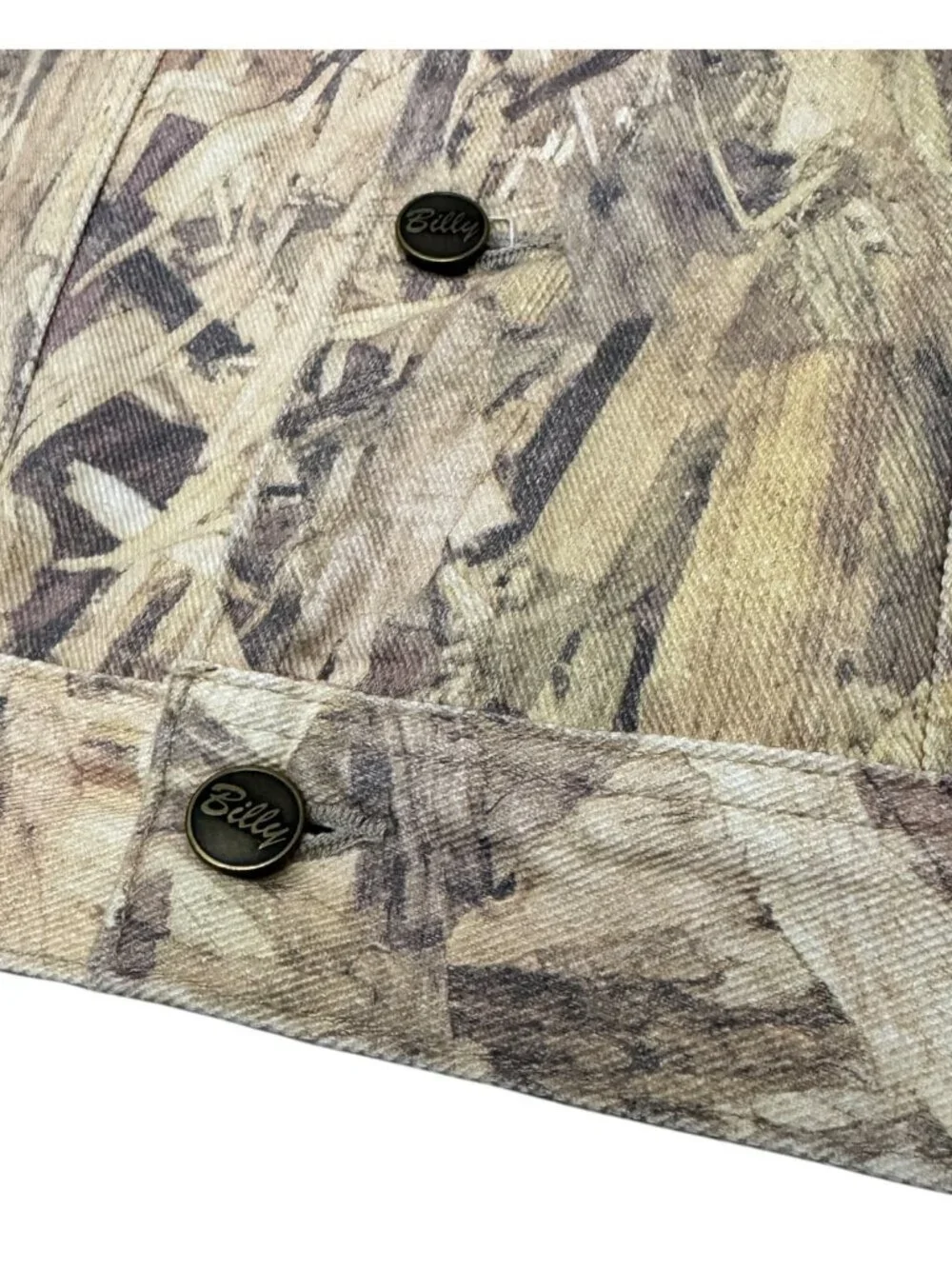 RARE BILLY HILL Wood CAMO Denim 2-Piece Streetwear Limited Jacket & Jeans - L